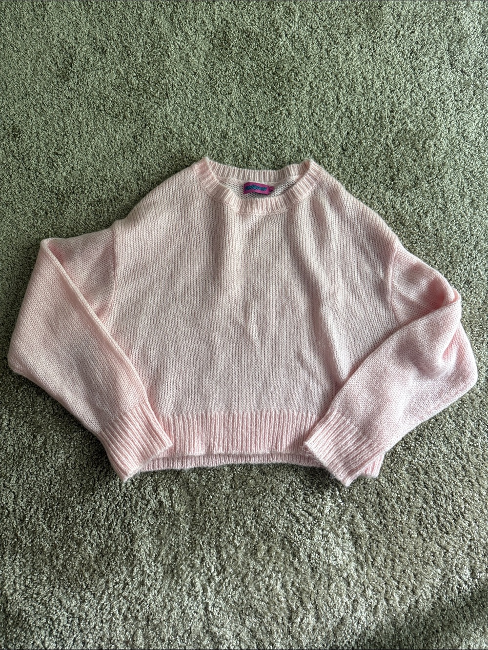 Edikted Light Pink Cropped Crew Neck Sweater